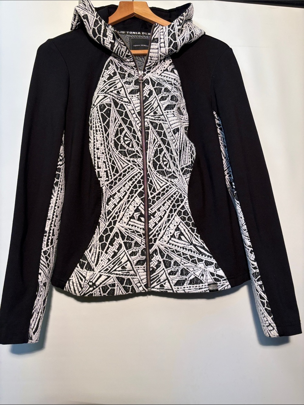 Tonia DeBellis Black & White Hooded Utility Jacket